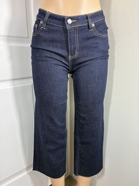 New Oliver Logan Womens Jeans Sz 26P Wide Leg Crop Raw Hem Dark Blue Minimalist